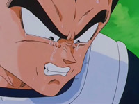 Vegeta llora desconsolado, tras la última transformación de Freezer