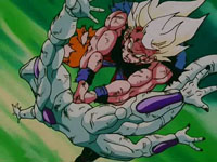 Transformado em Super Saiya-jin, Freeza no  rival para Goku