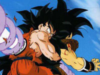 El Makanko Sappo de Piccolo atraviesa a Raditz y a Gokuh que lo sujetaba