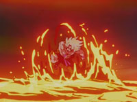 Son Goku saliendo ileso de la lava